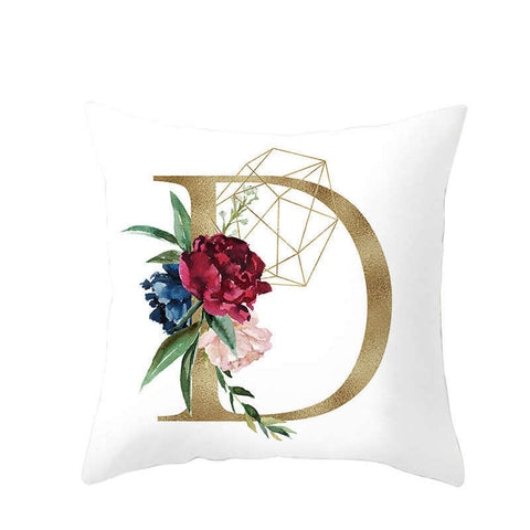 45 X 45Cm Letter Cushion Cover Gold D With Flower Cushions & Decorative Pillows