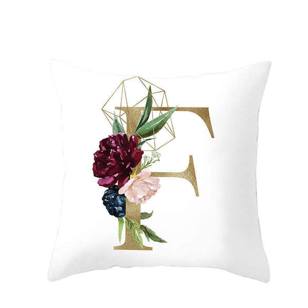 45 X 45Cm Letter Cushion Cover Golden F With Flowers Cushions & Decorative Pillows