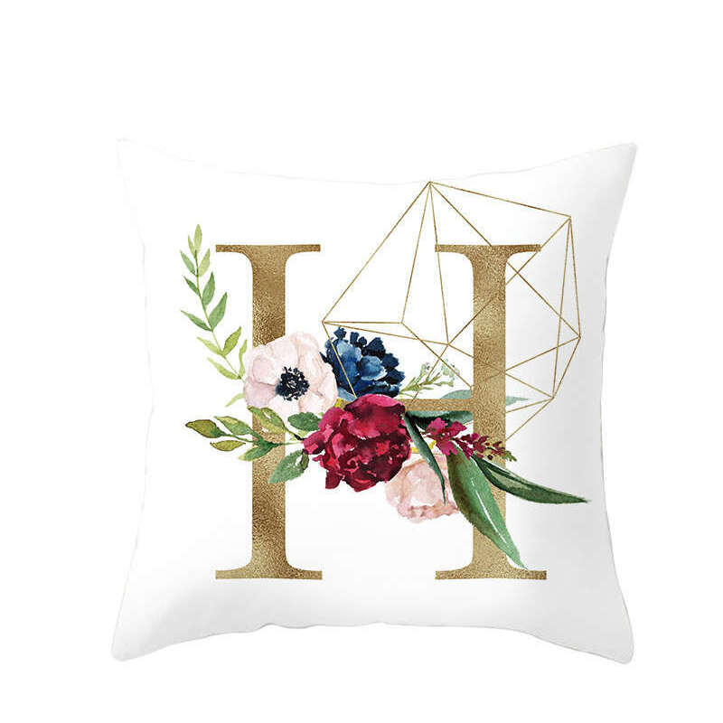 45 X 45Cm Letter Cushion Cover Golden H With Flowers Cushions & Decorative Pillows
