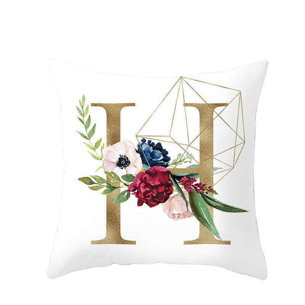 45 X 45Cm Letter Cushion Cover Golden H With Flowers