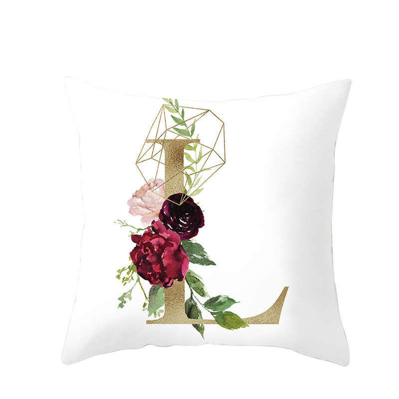 45 X 45Cm Letter Cushion Cover Gold With Flower Cushions & Decorative Pillows