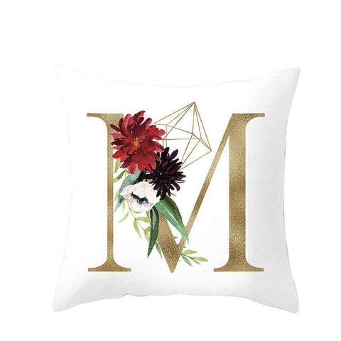 45 X 45Cm Letter Cushion Cover Gold M With Flower