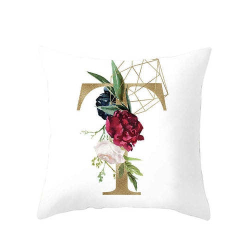 45 X 45Cm Letter Cushion Cover Golden T With Flowers Cushions & Decorative Pillows