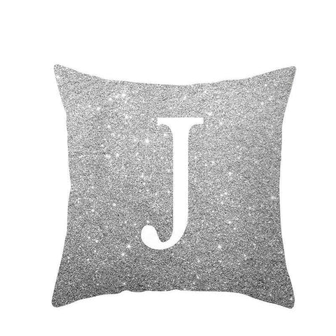 45 X 45Cm Letter Cushion Cover White J In Glittering Silver