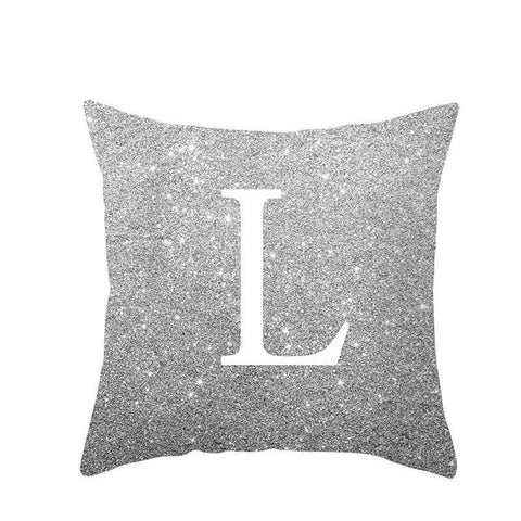 45 X 45Cm Letter Cushion Cover White In Glittering Silver