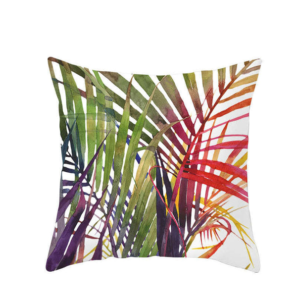 45 X 45Cm Stylish Tropical Green Brown Leaves Cushion Cover