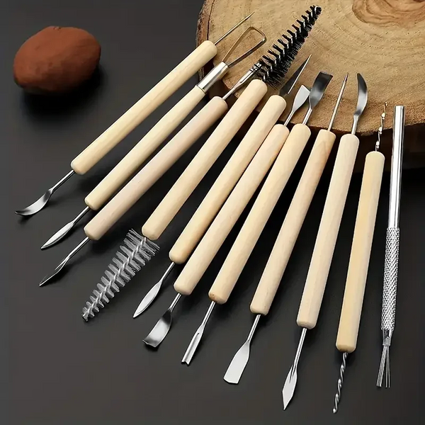 11Pcs Pottery Tools Clay Sculpting Carving Set Wooden Ceramics Smoothing Shaper For Potters Handle Modeling Pottery Tools & Sets