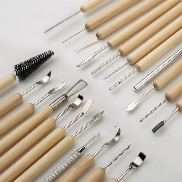 11Pcs Pottery Tools Clay Sculpting Carving Set Wooden Ceramics Smoothing Shaper For Potters Handle Modeling Pottery Tools & Sets