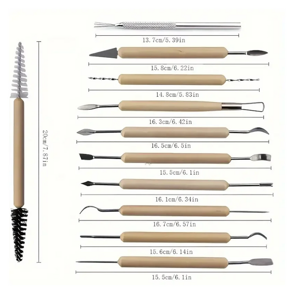 11Pcs Pottery Tools Clay Sculpting Carving Set Wooden Ceramics Smoothing Shaper For Potters Handle Modeling Pottery Tools & Sets