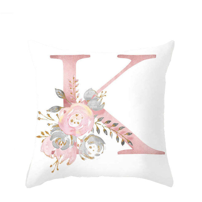 45 X 45Cm Letter Cushion Cover Pink K With Flower Cushions & Decorative Pillows