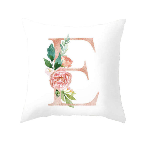 45 X 45Cm E Letter Cushion Cover White Pink Green Roses And Leaves