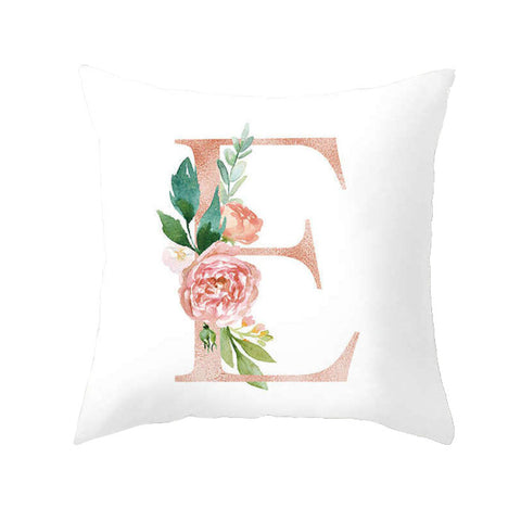 45 X 45Cm E Letter Cushion Cover White Pink Green Roses Leaves Cushions & Decorative Pillows
