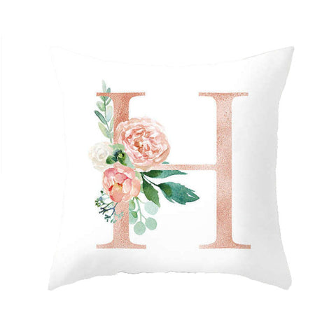 45 X 45Cm H Letter Cushion Cover White Pink Green Roses And Leaves