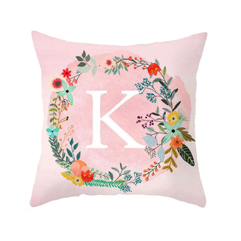 Pink Pillow Cover White Letter Wreath Background Pillowcase Alphabet Cushion K