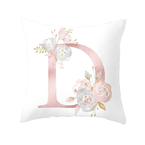 45 X 45Cm Letter Cushion Cover Pink D With Flower Cushions & Decorative Pillows
