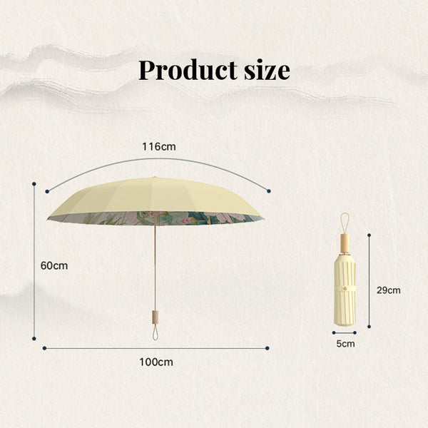 16 Rib Color Rubber & Gold Aluminum Alloy Frame: New Chinese Retro Folding Umbrella With Sun Protection And Uv Resistance. Umbrellas