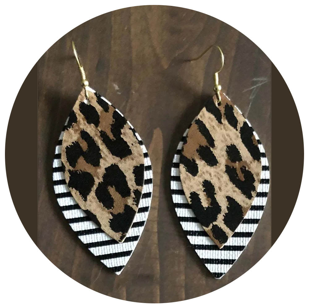 Pu Leather Leaf Dangle Earrings