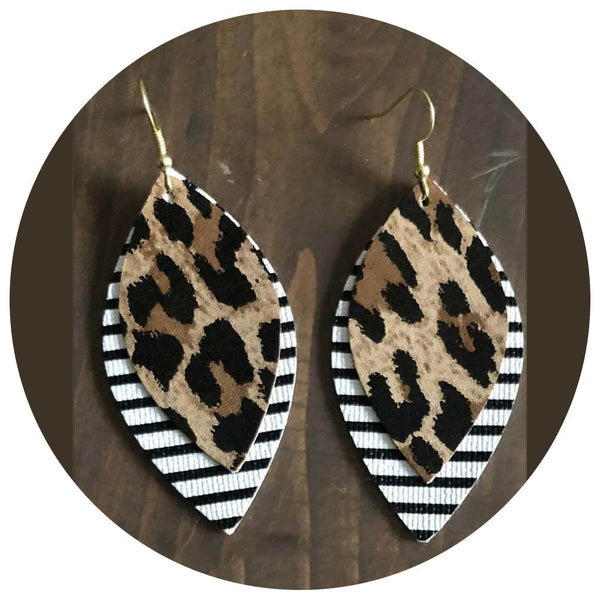 Pu Leather Leaf Dangle Earrings