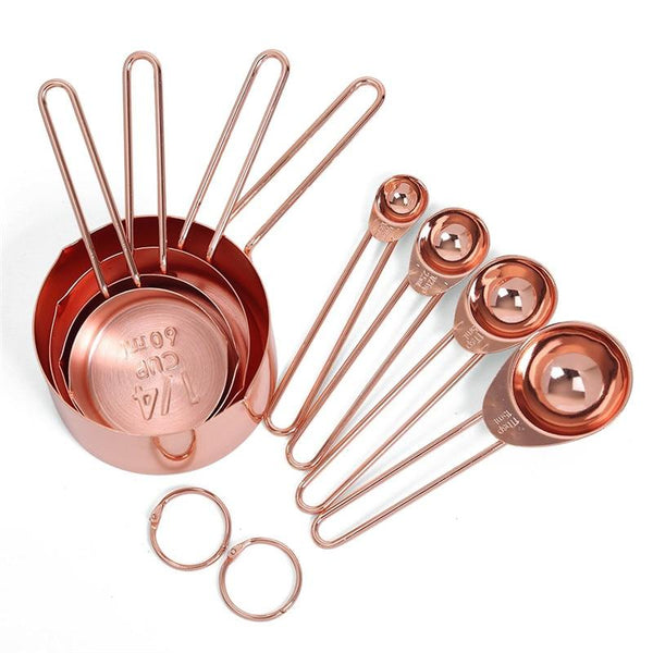 Set Of 8 Rose Gold Stainless Steel Measuring Cups Spoons Baking Tools Measuring Cups Jugs & Spoons