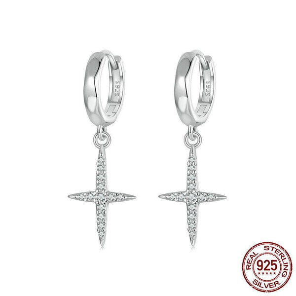 Veile Studios Silver Charm Cross Ear Buckle Trendy S925 Solid Zircon Earrings