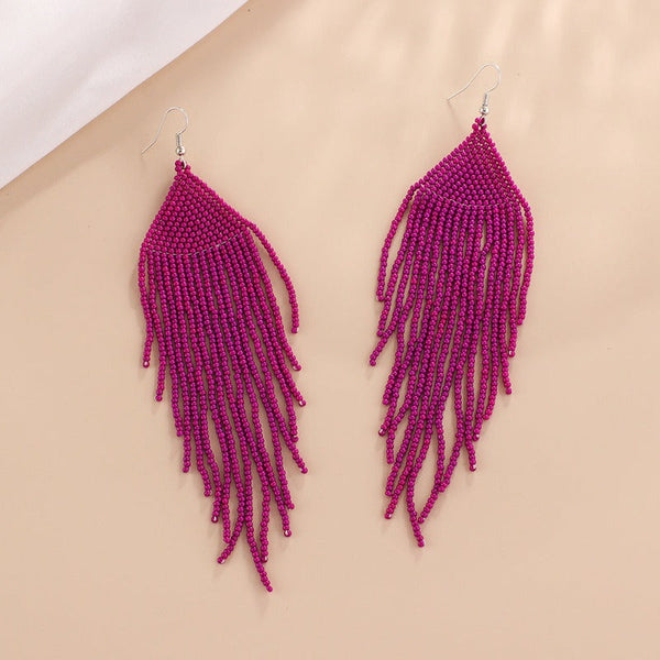 Veile Studios Bohemian Ethnic Colourful Handmade Beads Tassel Boho Beaded Hanging Earrings
