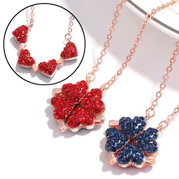 Love Lat Foldable Pendant Rose Gold Full Diamond Red Necklace