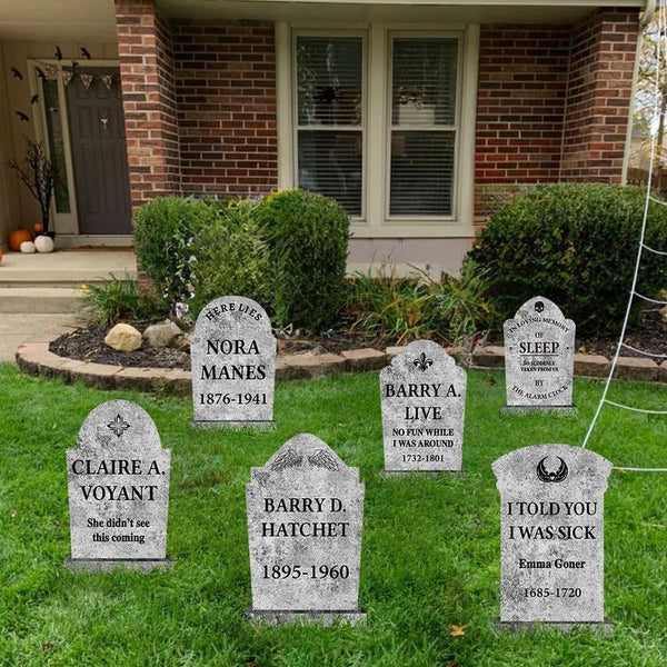Halloween Outdoor Decor: Cemetery Tombstones Yard Signs With Stakes Realistic Scary Skulls Seasonal Decorations