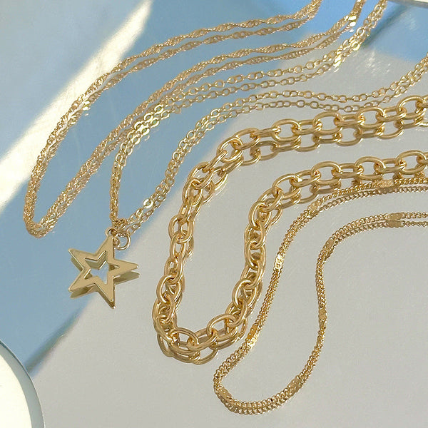 Personalized Pentagram Alloy Collarbone Chain Layered Necklace Set Necklaces & Pendants