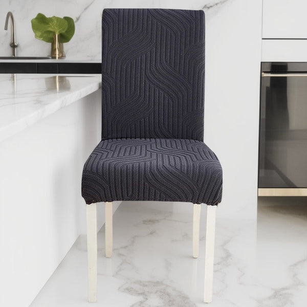 Chair Cover Dark Grey Linear Design With Elastic Material For Slipcovers