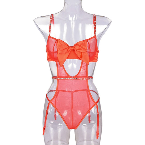Style Splicing Red Bowknot One Piece Clothing With Rhinestone Embellishment Jumpsuits Rompers & Playsuits