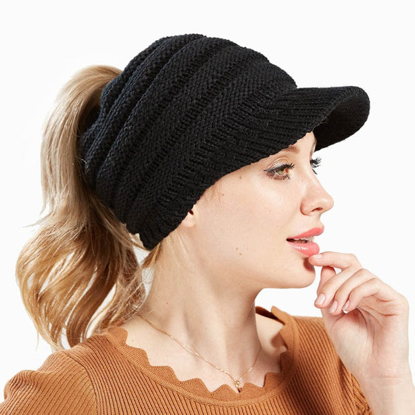 Women Ponytail Beanies Autumn Winter Soft Knitting Caps Warm Ladies Hats