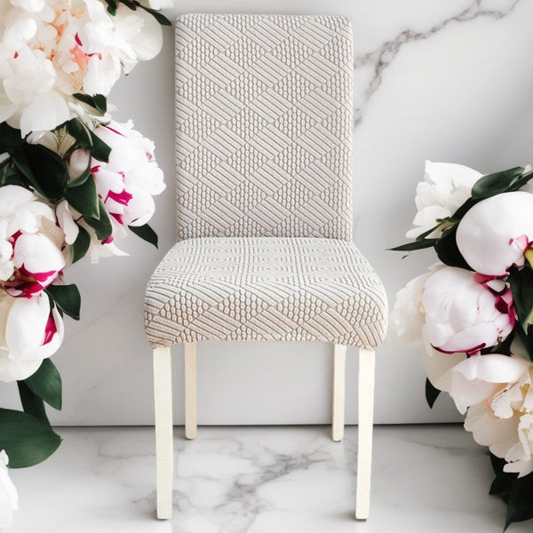 Chair Cover Light Grey Checkered Line Design Anti Dirt Elastic Material Slipcovers