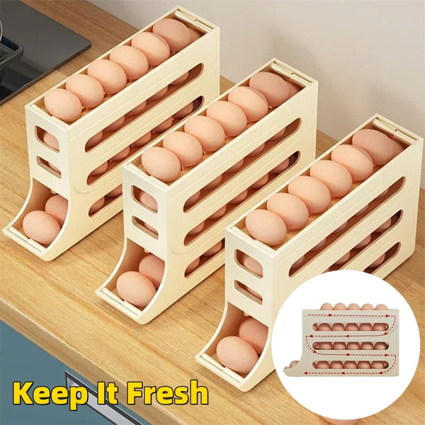 Refrigerator 4 Layer Automatic Egg Roller Sliding Tray Large Capacity Holder Food Storage Containers
