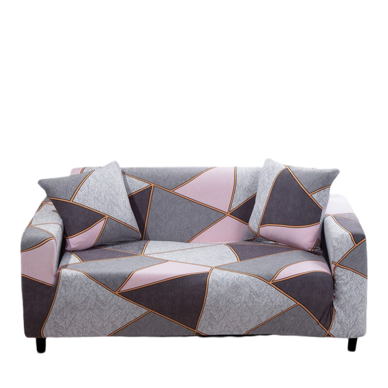 4 Seater Sofa Cover Gray Pink Geometric Style Elastic Stretchable Slipcover Slipcovers