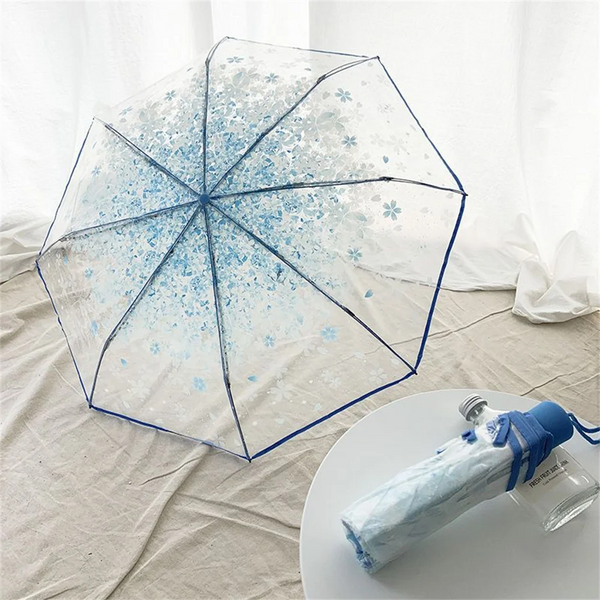 Korean Umbrella Folding Cute Mini Fresh Simple Sen Series Trifold Cherry Blossom Transparent Japanese Umbrellas