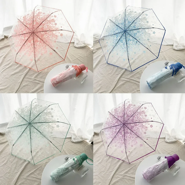 Korean Umbrella Folding Cute Mini Fresh Simple Sen Series Trifold Cherry Blossom Transparent Japanese Umbrellas