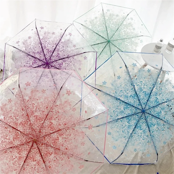 Korean Umbrella Folding Cute Mini Fresh Simple Sen Series Trifold Cherry Blossom Transparent Japanese Umbrellas