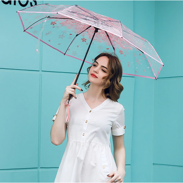 Korean Umbrella Folding Cute Mini Fresh Simple Sen Series Trifold Cherry Blossom Transparent Japanese Umbrellas