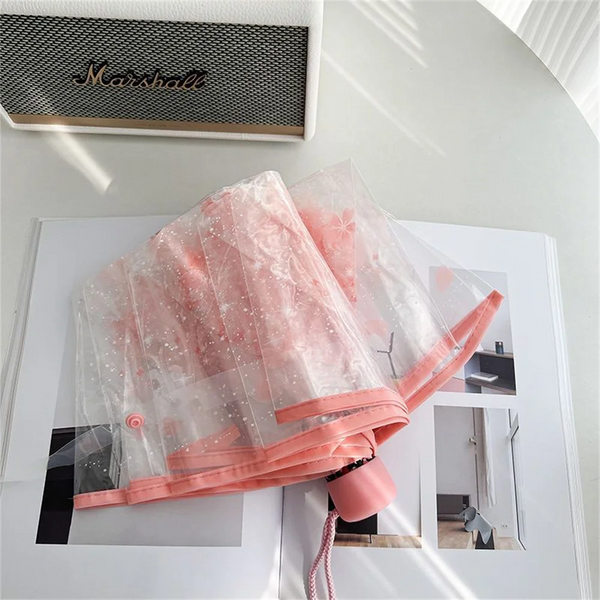 Korean Umbrella Folding Cute Mini Fresh Simple Sen Series Trifold Cherry Blossom Transparent Japanese Umbrellas