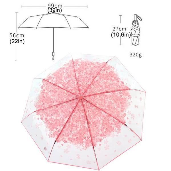 Korean Umbrella Folding Cute Mini Fresh Simple Sen Series Trifold Cherry Blossom Transparent Japanese Umbrellas