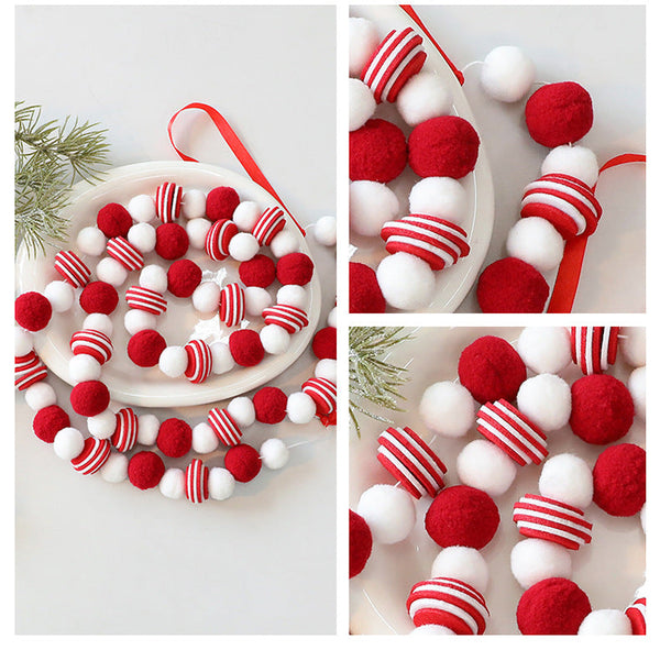 Santa Yuan New Red And White Ball String Felt Banner Diy Christmas Tree Decoration Window Hanging Ornament Seasonal Decorations
