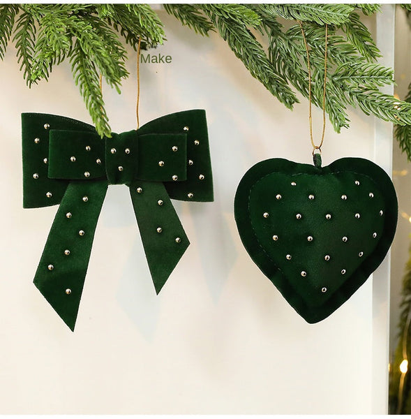 Christmas Tree Decorations With Cotton Filled Heart And Bow Festive Holiday Ornament For Window Display Seasonal Decorations