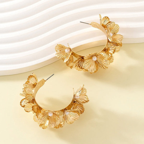 Veile Studios Multi Layered Flower C Shaped Alloy Baked Paint Fashion Accessories Earrings