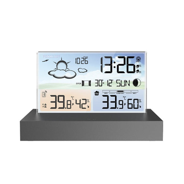 Colour Screen Rf Wireless Transparent Glass Weather Clock