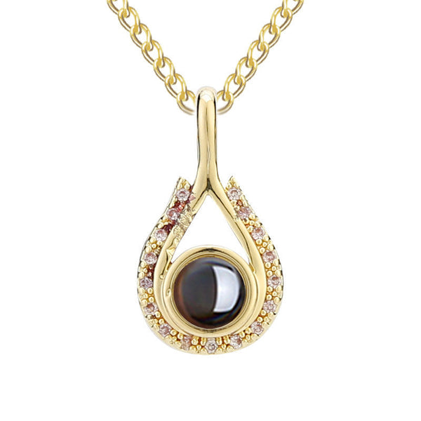 Waterdrop Shaped Fashion Projection Necklace With 100 Languages. I Love You. Color Photos Customized Lover Accessories Necklaces & Pendants