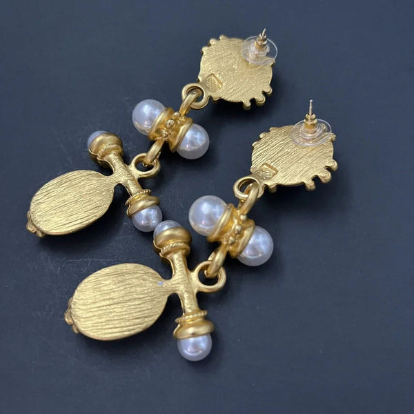 Veile Studios Medieval Long Retro Palace Style Pearl With 925 Silver Needle Earrings