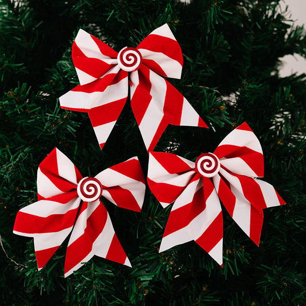 Christmas Bow Tree Ornament Red And White Stripe Candy Window Decoration Seasonal Decorations