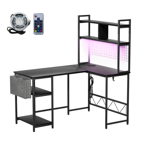 Levede Shaped Gaming Desk With Led Lights Black Laptop Desks