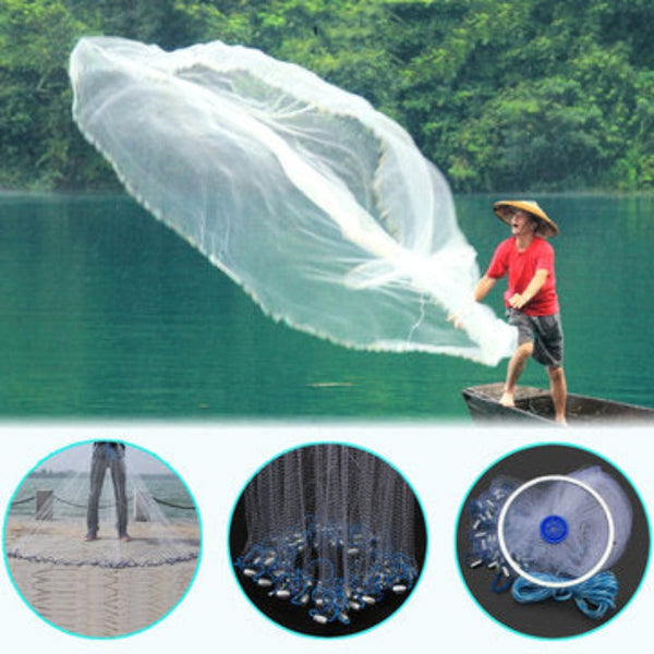 2.4M Hand Cast Fishing Net Spin Nylon Bait With Sinker Nets
