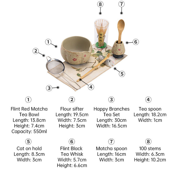 2 8Pcs Japanese Flint Red Matcha Set: Bamboo Whisk Bowl Box Exquisite Tea Tools Gift Teapots
